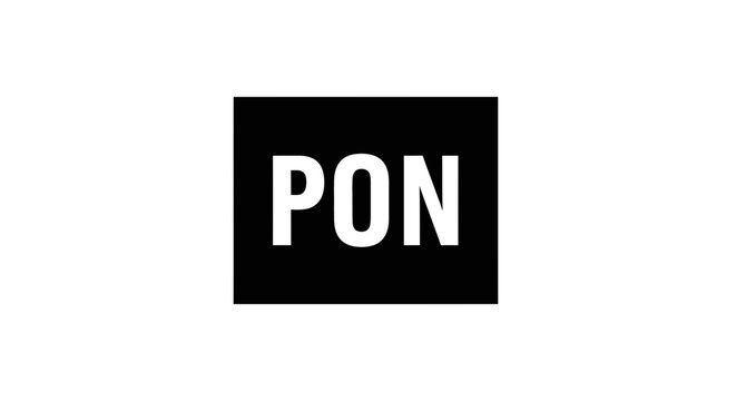 Bold black and white logo with white text "PON" inside a black square