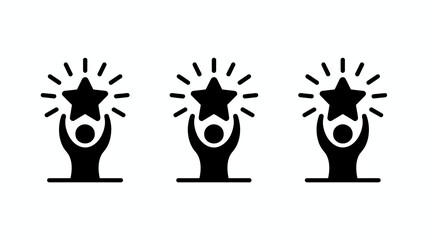 A simple black and white illustration depicts three figures raising their arms to support shining stars above their heads high quality professional detailed modern elegant stylish