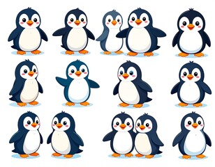 Fototapeta premium Cute cartoon penguins in group formation.