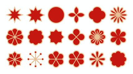 A collection of red ornamental shapes and floral designs are displayed against a clean white background offering a decorative pattern high quality professional detailed modern elegant