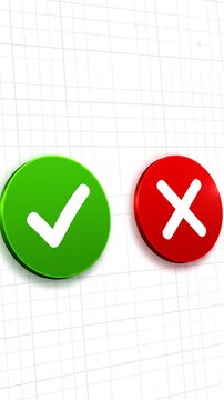 A green circle with a white checkmark and a red circle with a white X are on a white background with a grid pattern