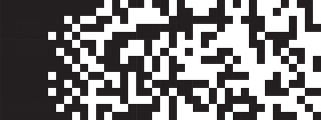 Pixel shapes in random chaotic arrangement. Mosaic background. Surface broken in square dots. Arcade game bit digital pattern. Dissolving, exploding or dissipated process. Vector graphic illustration