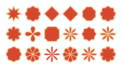 A collection of vibrant red geometric and floral shapes are displayed against a clean white background showcasing diverse designs high quality professional detailed modern elegant stylish