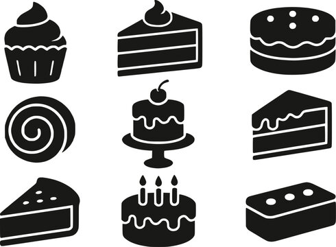 Cake dessert silhouette set vector illustration