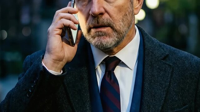 Senior businessmen giving instructions via smartphone at night