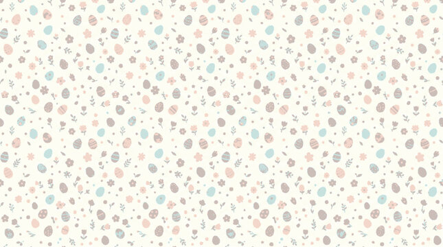 Colorful vector confetti scatter with pastel eggs and flowers on a clean white background for festive designs