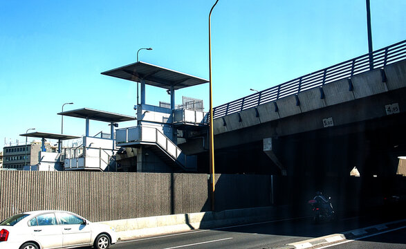 Israel, Ramla - 25 Mar 2011: Transport interchange near Nesher factory with road, overpass and vehicles.