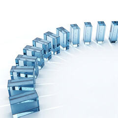 Fototapeta premium Row of translucent blue glass blocks on white background