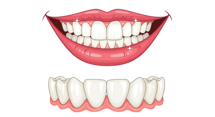 Obraz premium Illustration of a smiling mouth with white teeth and pink lips on a white background