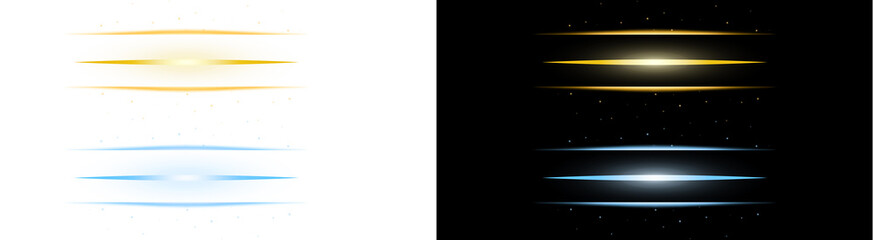 PNG image of Collection of glowing horizontal light streaks in bright golden yellow and electric blue hues on transparent background © MariaAlam