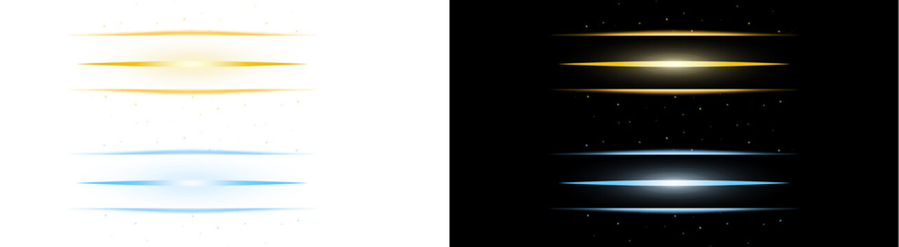 PNG image of&nbsp;Collection of glowing horizontal light streaks in bright golden yellow and electric blue hues on transparent background
