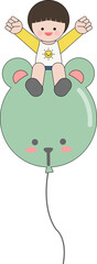 곰돌이 풍선을 타고 있는 어린이 © Ostrich