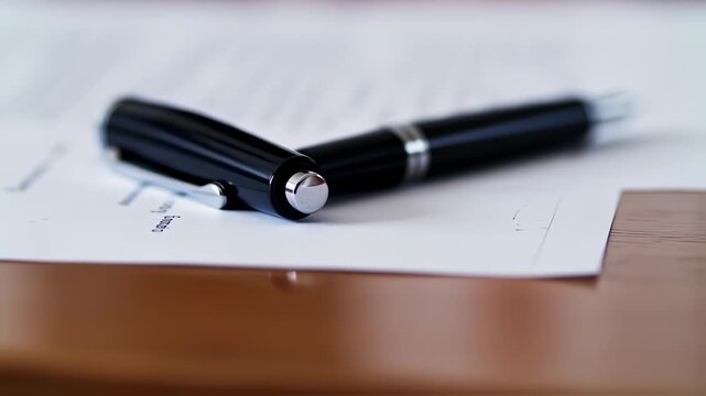 Elegant pen resting on important document representing signing a contract