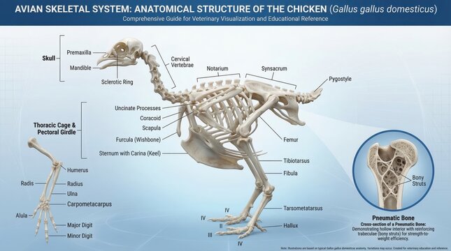 Avian Skeletal System Detailed Anatomy of Chicken Gallus gallus domesticus for Educational Reference and Study