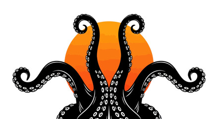 Stylized octopus illustration against orange circle © Stok