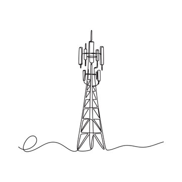 Minimalist line drawing of a cellular communication tower structure