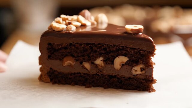 Decadent Chocolate Hazelnut Tort A Rich Italian Pastry Layered With Creamy Ganache And Toasted Nuts A Tempting Dessert Close Up Loop