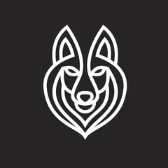 Fototapeta premium Minimalist Line Art Wolf Head Logo Design on Black Background