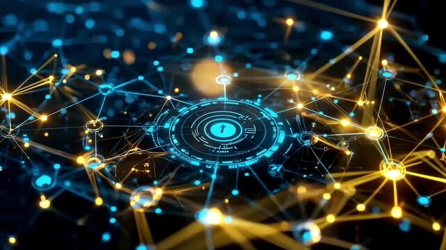 ブロックチェーンとデータフローが循環するビッグデータの三次元背景動画素材