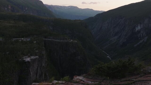V&oslash;ringsfossen waterfall in Norway in summer evening