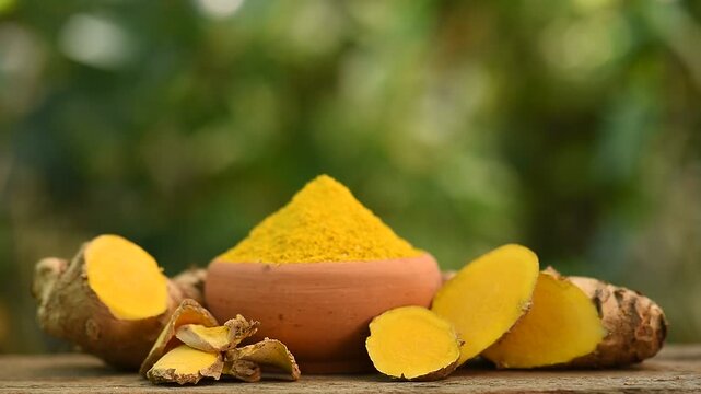Zingiber montanum, Phlai (Thai name) rhizome ,dried slices and  powder on natural  background.