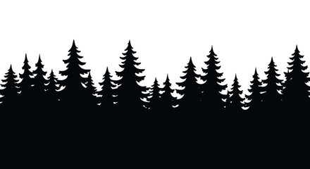 Obraz premium Seamless Silhouette of Pine Trees Forest Landscape Design.