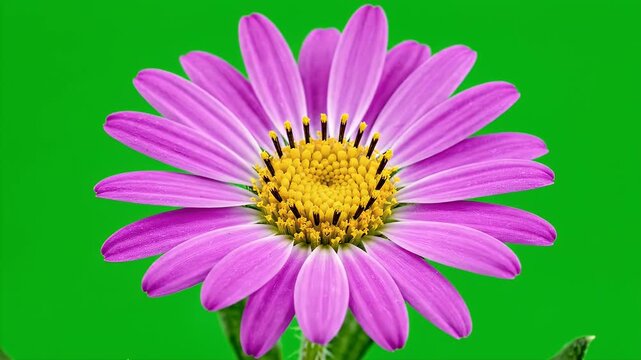 Purple Wildflower Time Lapse Blooming Close Up Macro Studio Shot With Green Screen Background For Compositing