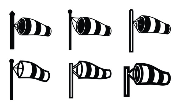 Wind direction indicators, windsock vectors set, aviation weather equipment direction, forecast symbols, meteorological icon