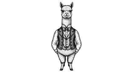 Elegant Alpaca Dressed in Formal Attire Standing Proudly. © Faiz