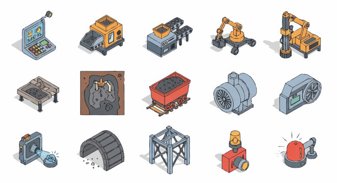 Isometric Industrial Equipment and Machinery Collection.
