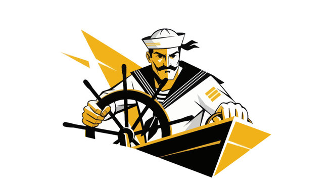 Sailor at helm illustration