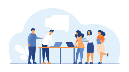 Obraz premium Set of 6 people working together at desk vector