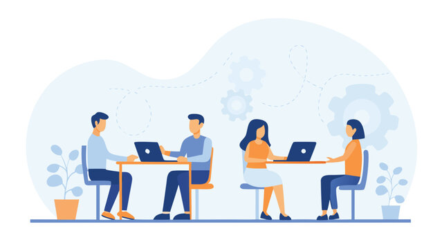 Set of 4 people working on laptops vector illustration