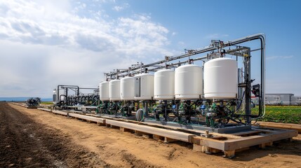 Fertigation tank system with mixing equipment, precision agriculture irrigation technology for modern farm operations