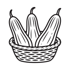 Obraz premium A black and white illustration of cucumbers in a woven basket