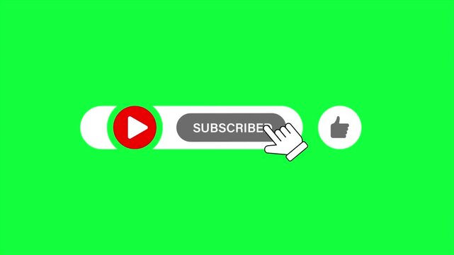 Youtube Subscribe Like Share Notify Element pop up smooth animation on green screen, Subscribe, like, bell icon button click animation