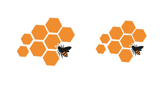 Bees flying around orange honeycombs.