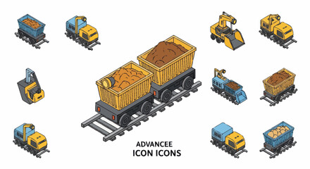 Isometric Mining Train and Wagons Collection. © Deni