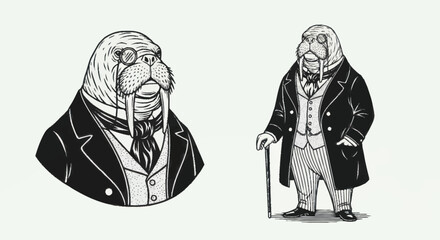 Victorian Era Walrus Gentleman Illustration. © Kuda