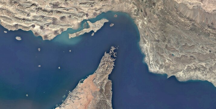 Aerial View of Strait of Hormuz Coastline, Iran
