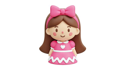 Fototapeta premium Cute 3D Cartoon Girl with Pink Dress and Bow