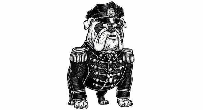 Bulldog Officer In Uniform With Hat.