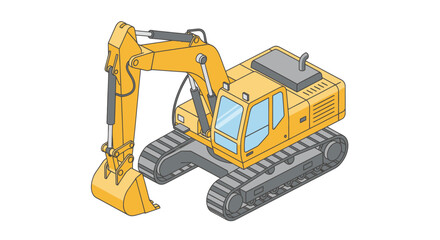 Yellow Excavator Machine on Tracks for Construction Work. © Truk