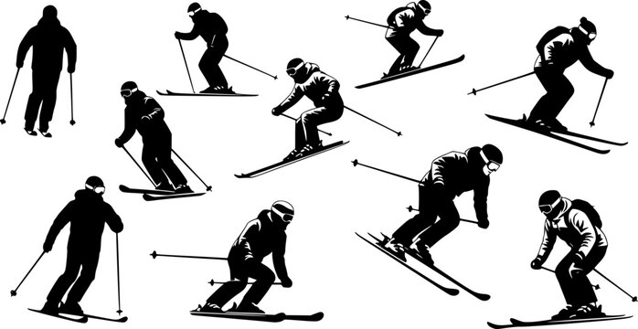 Silhouettes of snowboarders performing tricks on white background snowboarding winter
