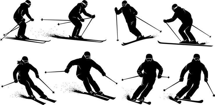 Silhouettes of snowboarders performing tricks on white background snowboarding winter
