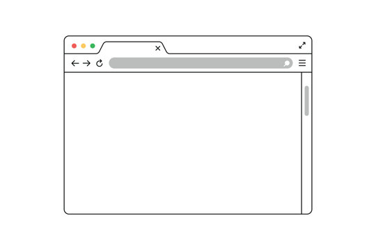 Browser window vector template illustration with search bar, scroll bar, close, minimize, maximize buttons.
