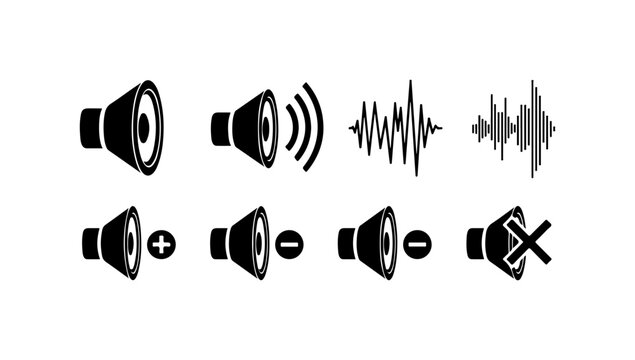 Silhouette of sound icons including speakers and sound waves