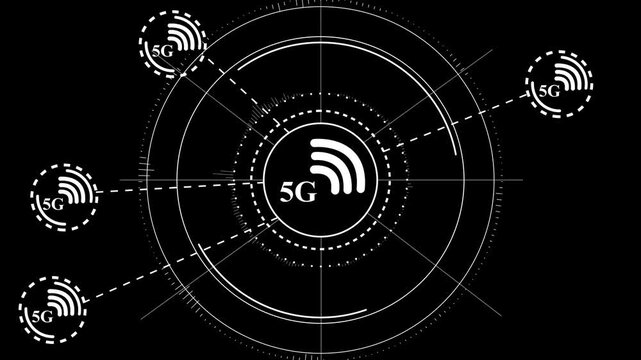 high speed 5 G symbols appears. 4K animation concept. 4K animation video.