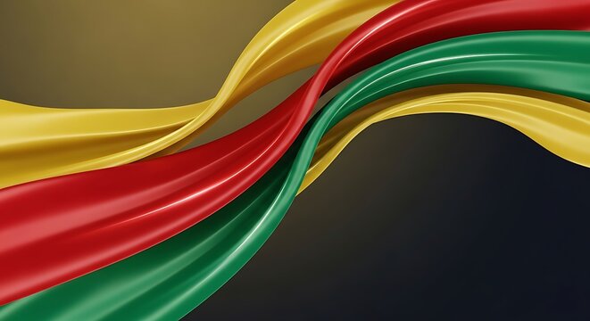 A vibrant abstract background features flowing red, green, and yellow ribbons, symbolizing freedom and cultural heritage for Juneteenth celebrations and African American history.