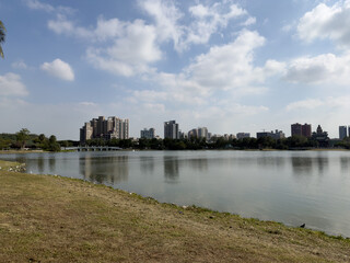 Shenzhen, China - Lakeside View of City Skyline